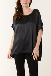 Round Neck Short Sleeve Satin Top
