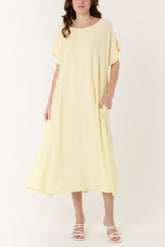 Round Neck Pockets Relaxed Midi Dress