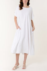 Round Neck Pockets Relaxed Midi Dress