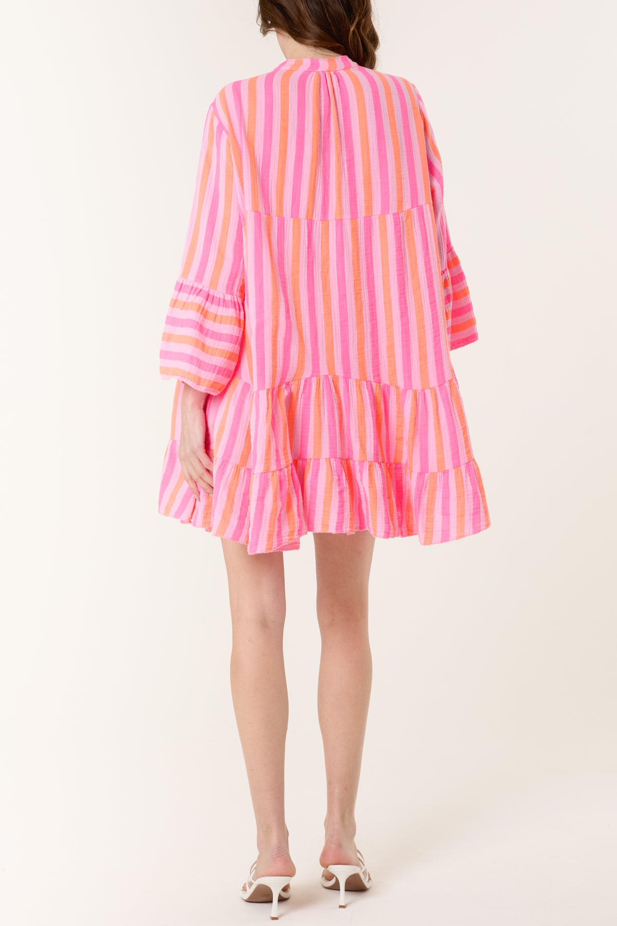Striped Cheesecloth Tiered Mini Dress