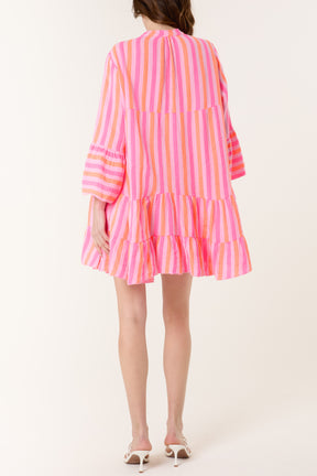 Striped Cheesecloth Tiered Mini Dress