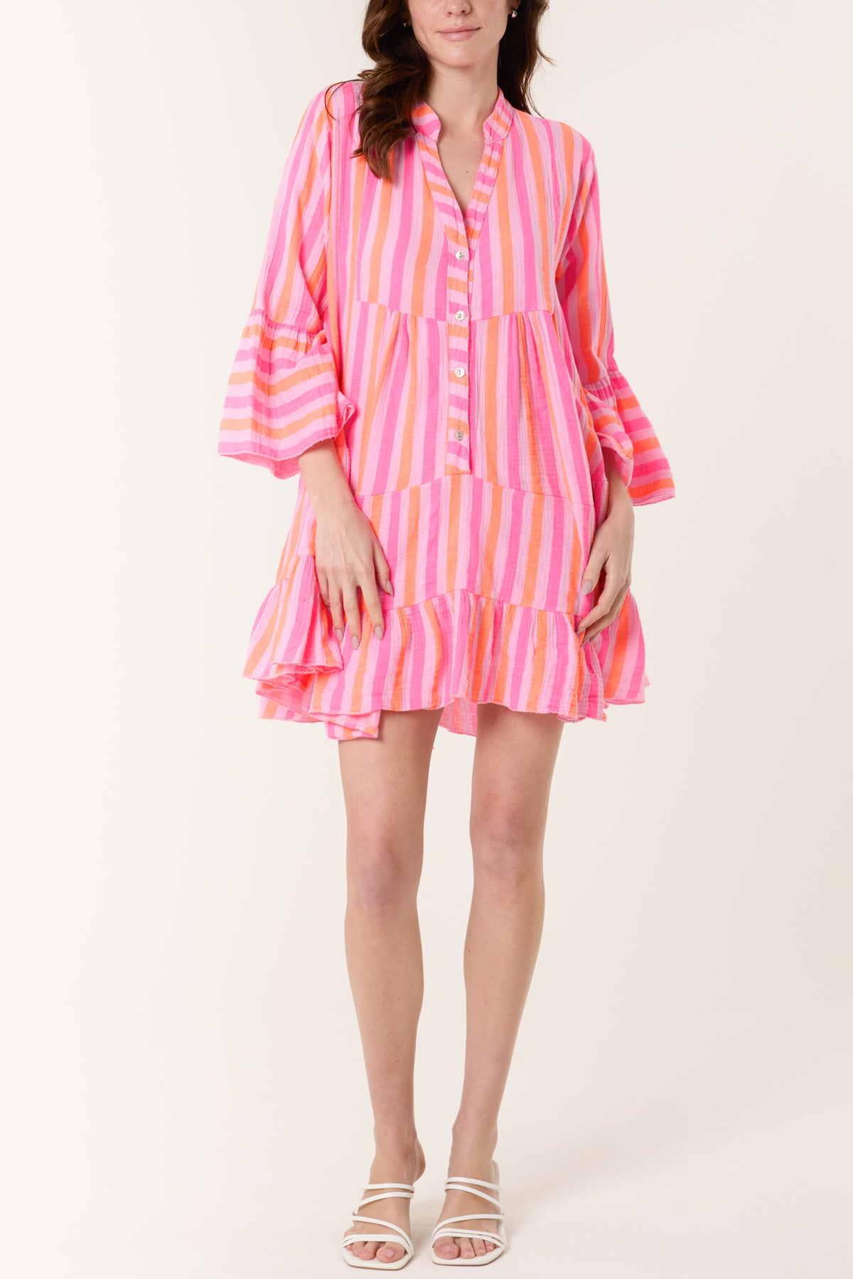 Striped Cheesecloth Tiered Mini Dress