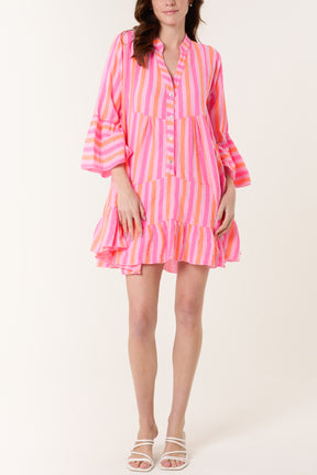 Striped Cheesecloth Tiered Mini Dress
