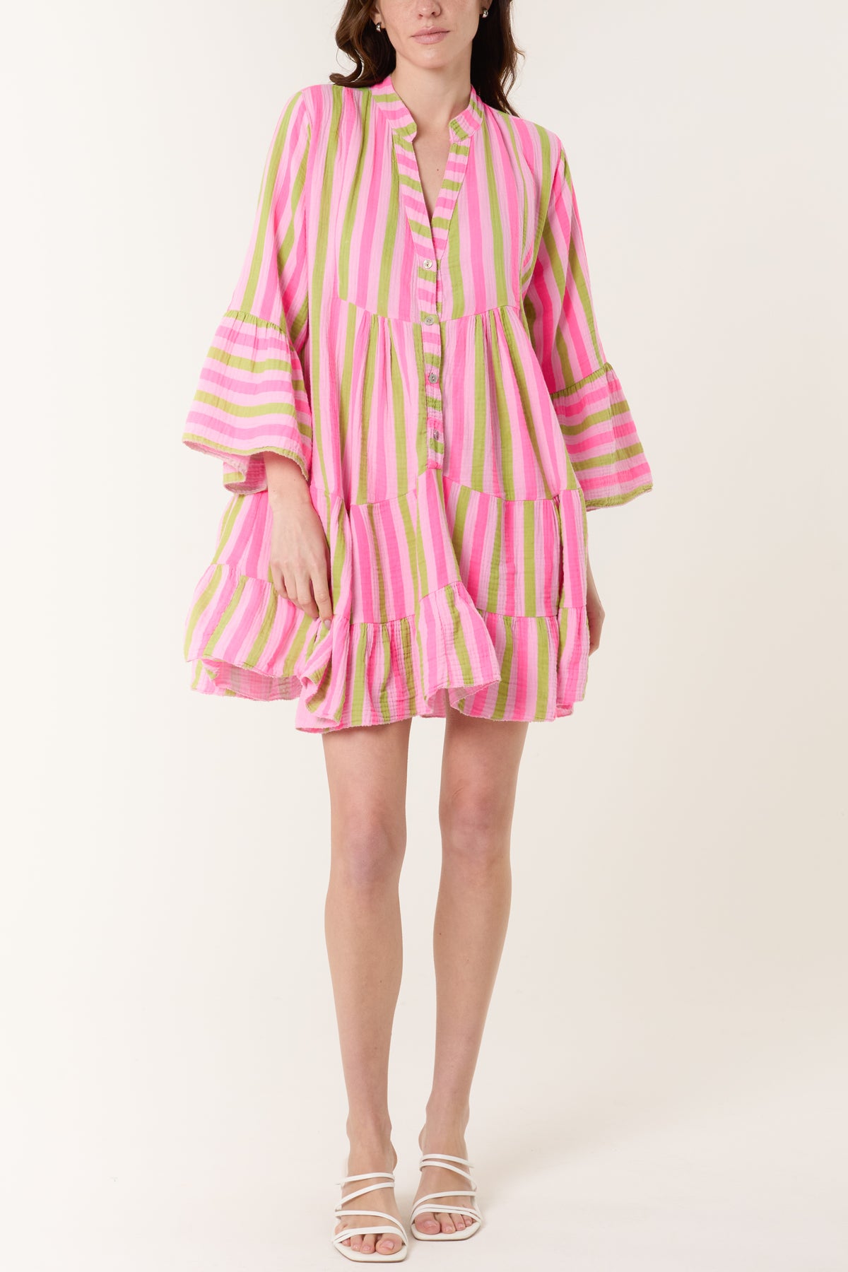 Striped Cheesecloth Tiered Mini Dress