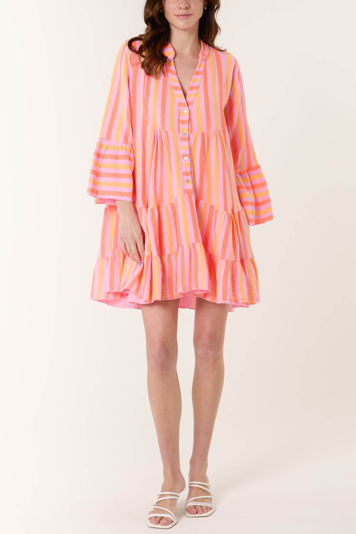 Striped Cheesecloth Tiered Mini Dress