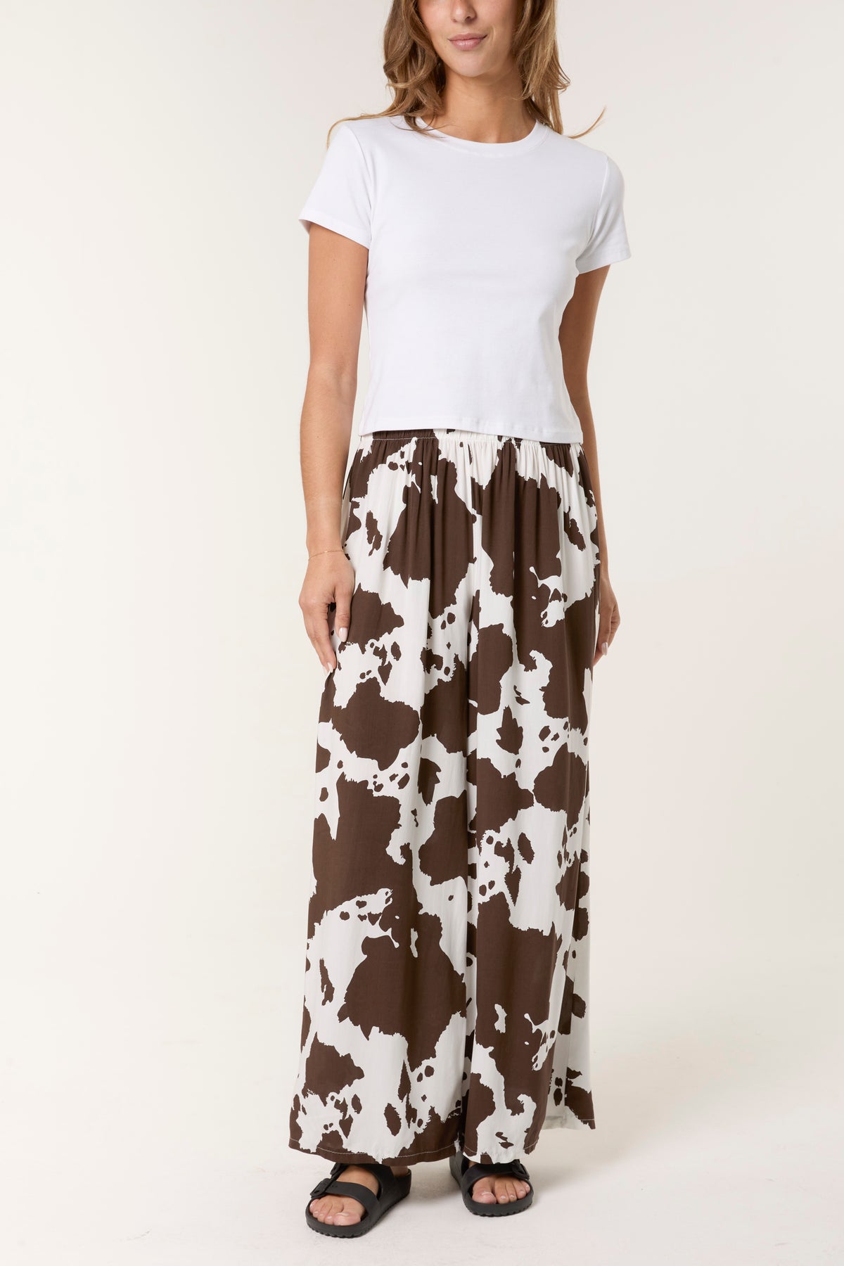 Cow Print Wide Leg Trousers