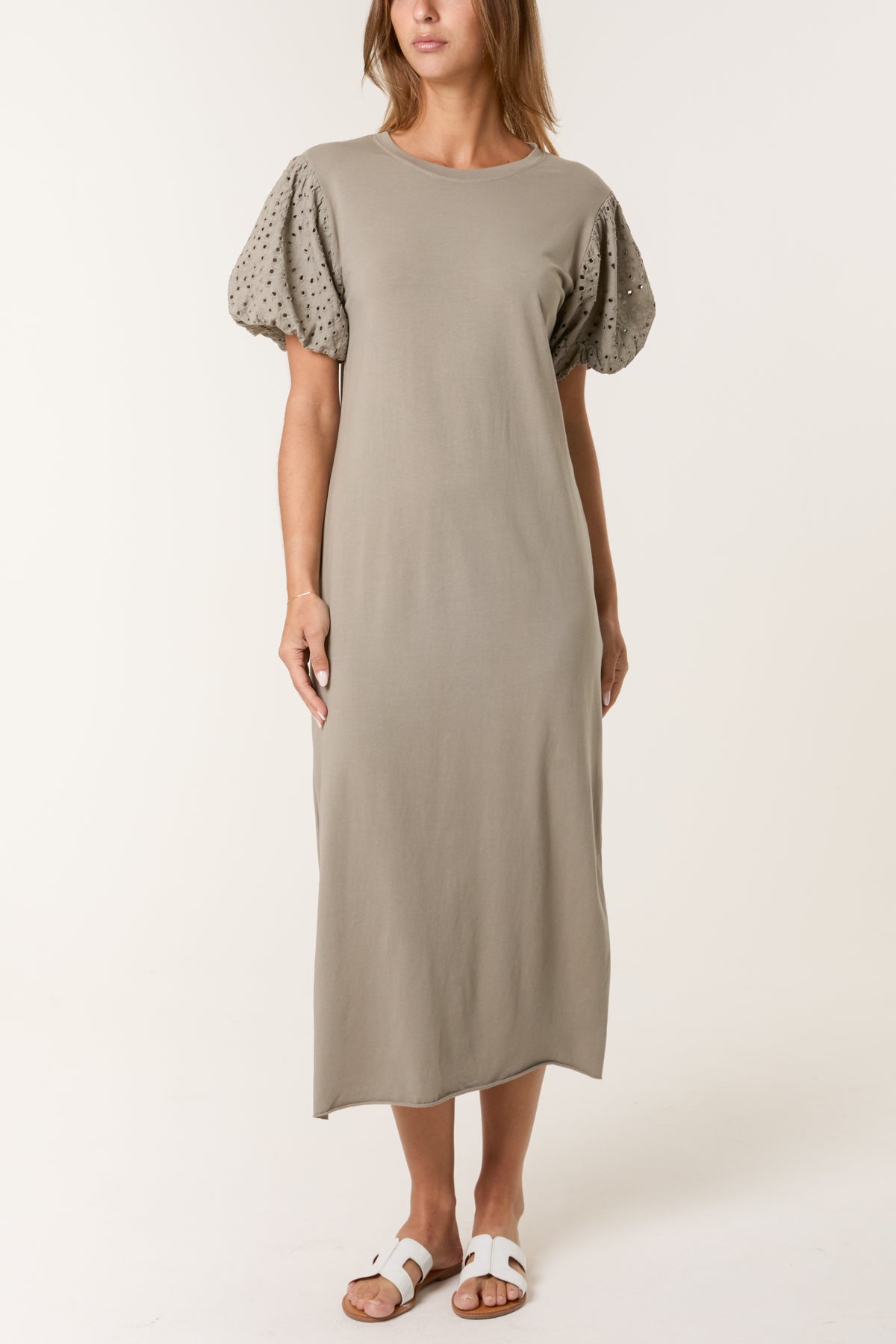 Broderie Anglaise Puff Sleeve Midi Dress