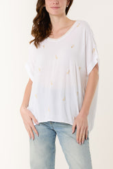 Fish Embroidery Short Sleeve Blouse