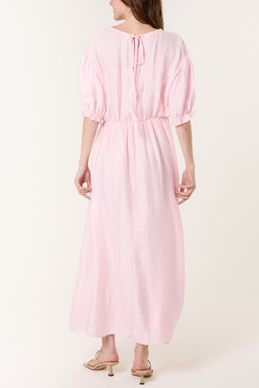 Puff Sleeve Crinkle Fabric Dress
