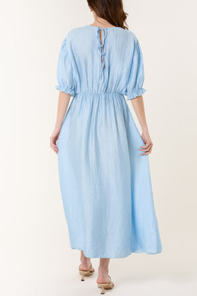 Puff Sleeve Crinkle Fabric Dress