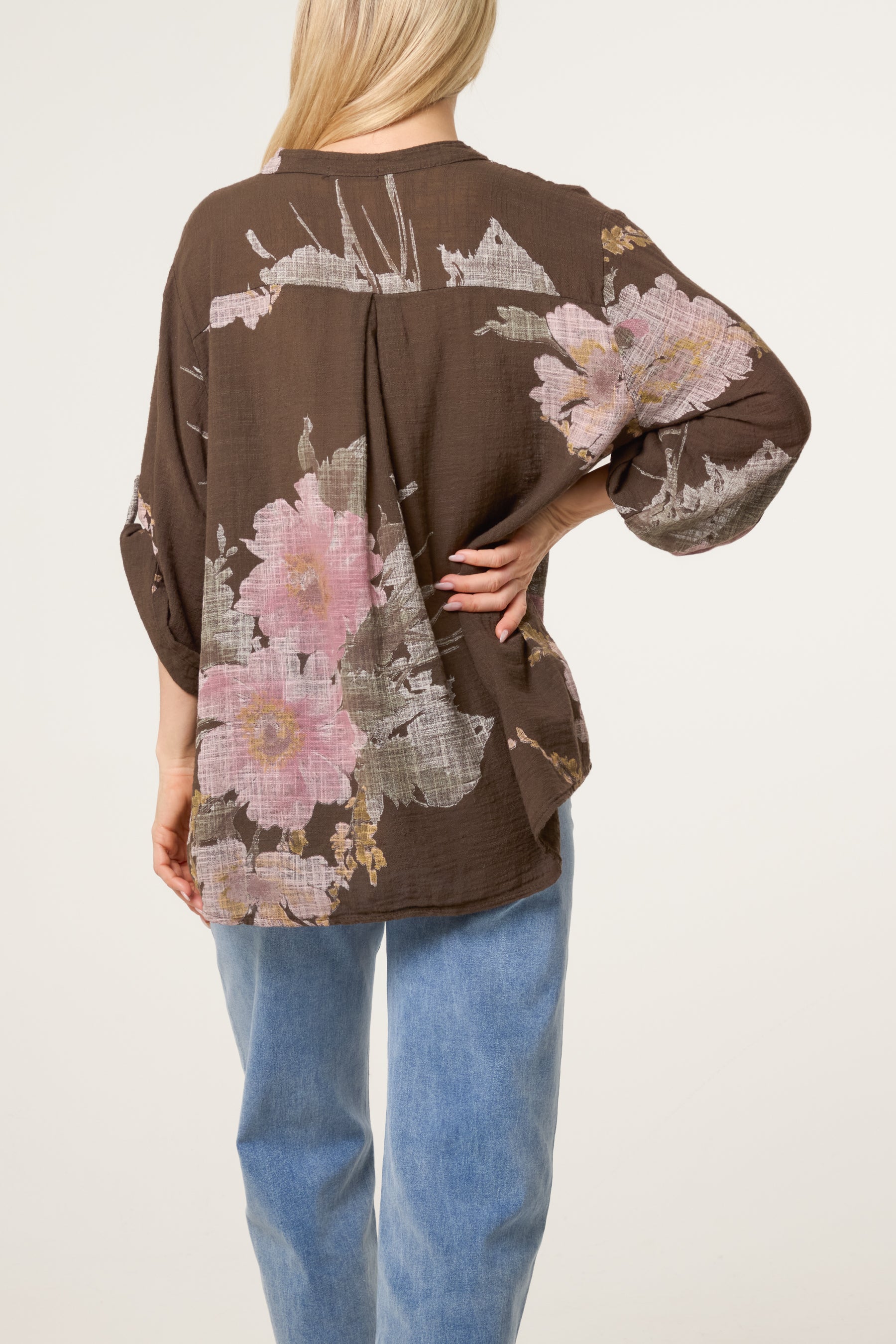 Floral Sequin Pocket Cotton Blouse