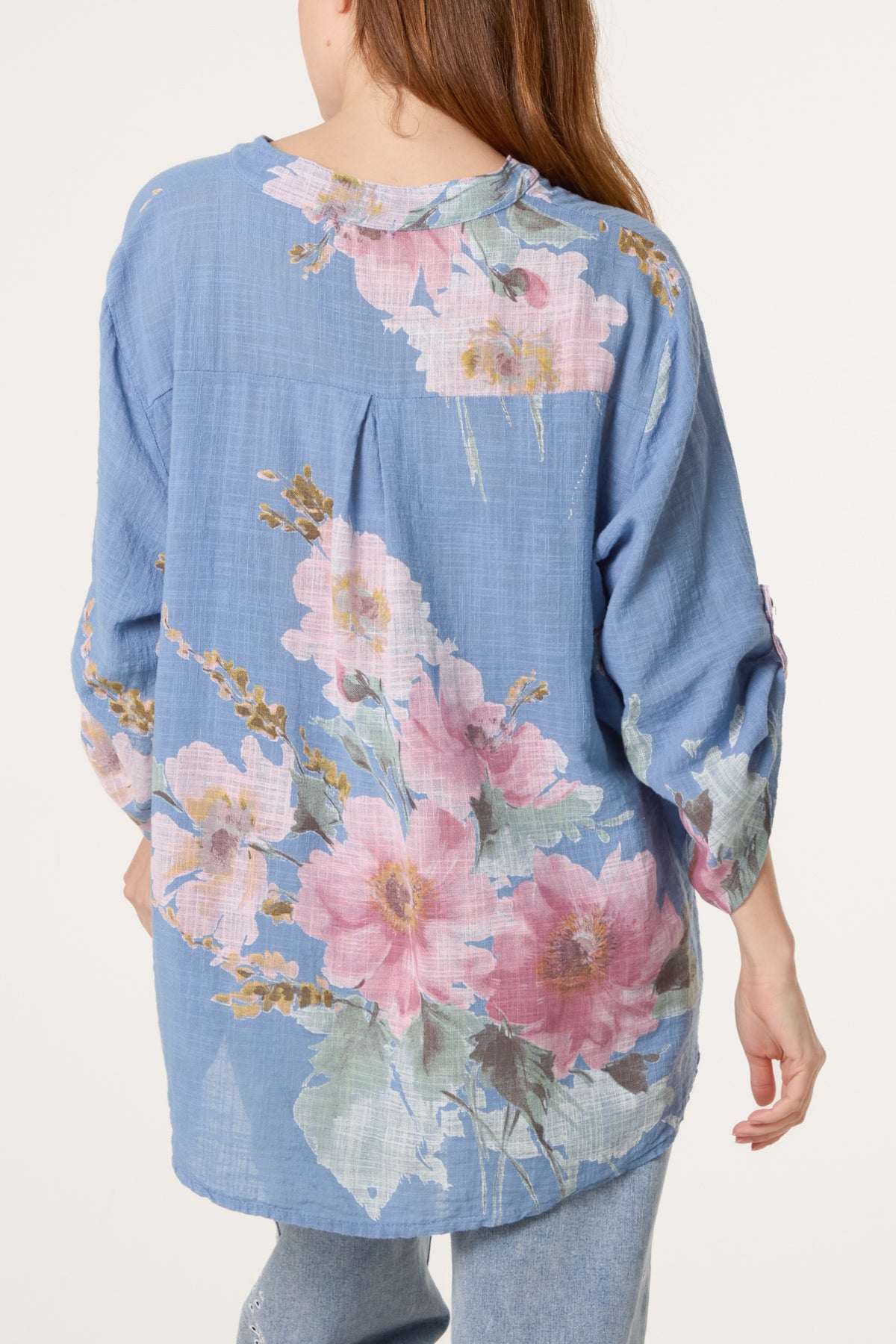 Floral Sequin Pocket Cotton Blouse