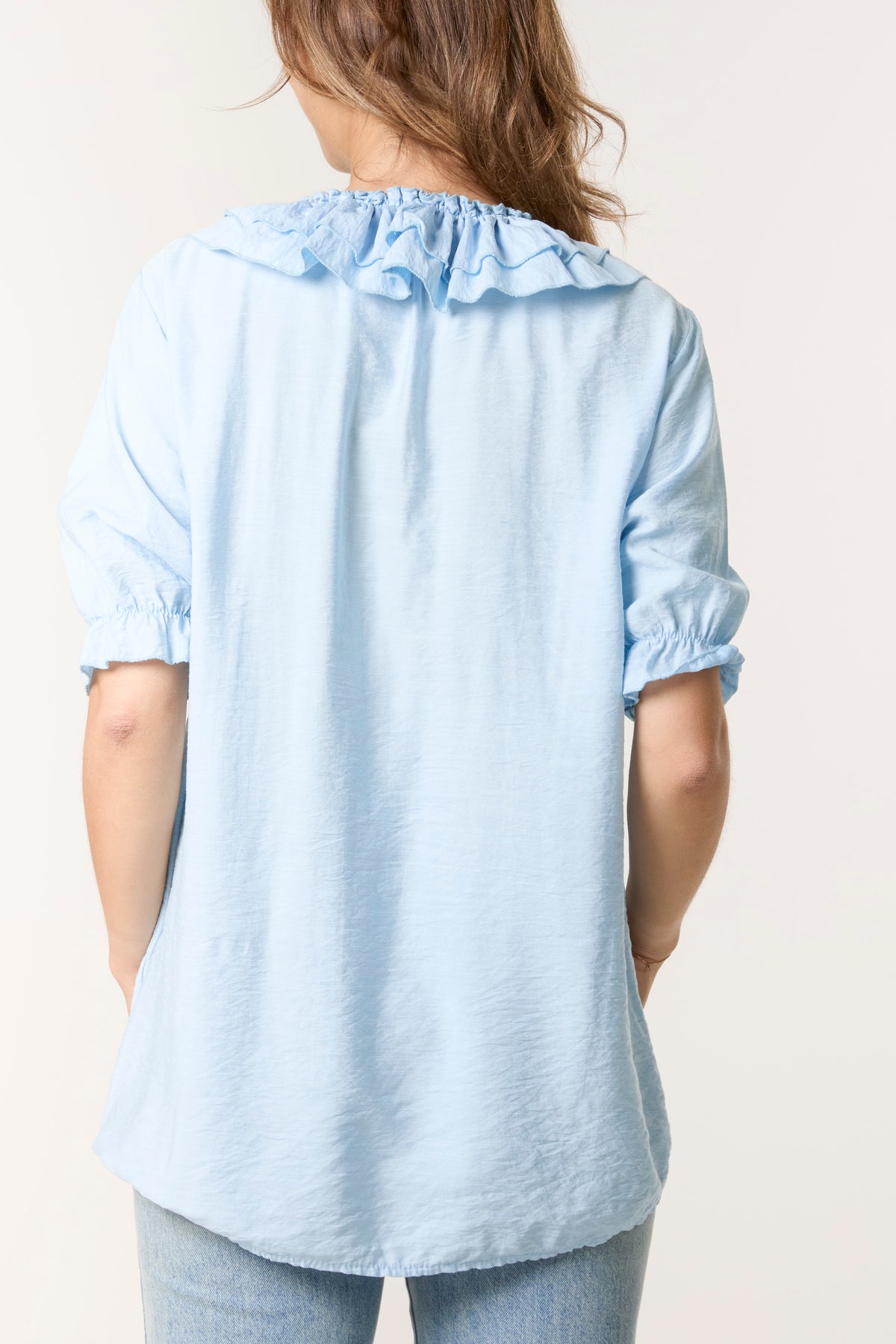 Ruffle Neck Puff Sleeve Blouse