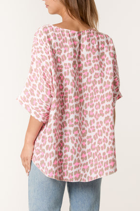 Leopard Print Short Sleeve Cotton Top