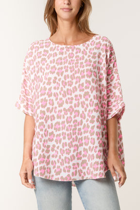 Leopard Print Short Sleeve Cotton Top