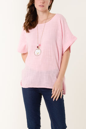 Necklace Short Sleeve Pure Cotton Top