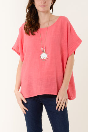 Necklace Short Sleeve Pure Cotton Top