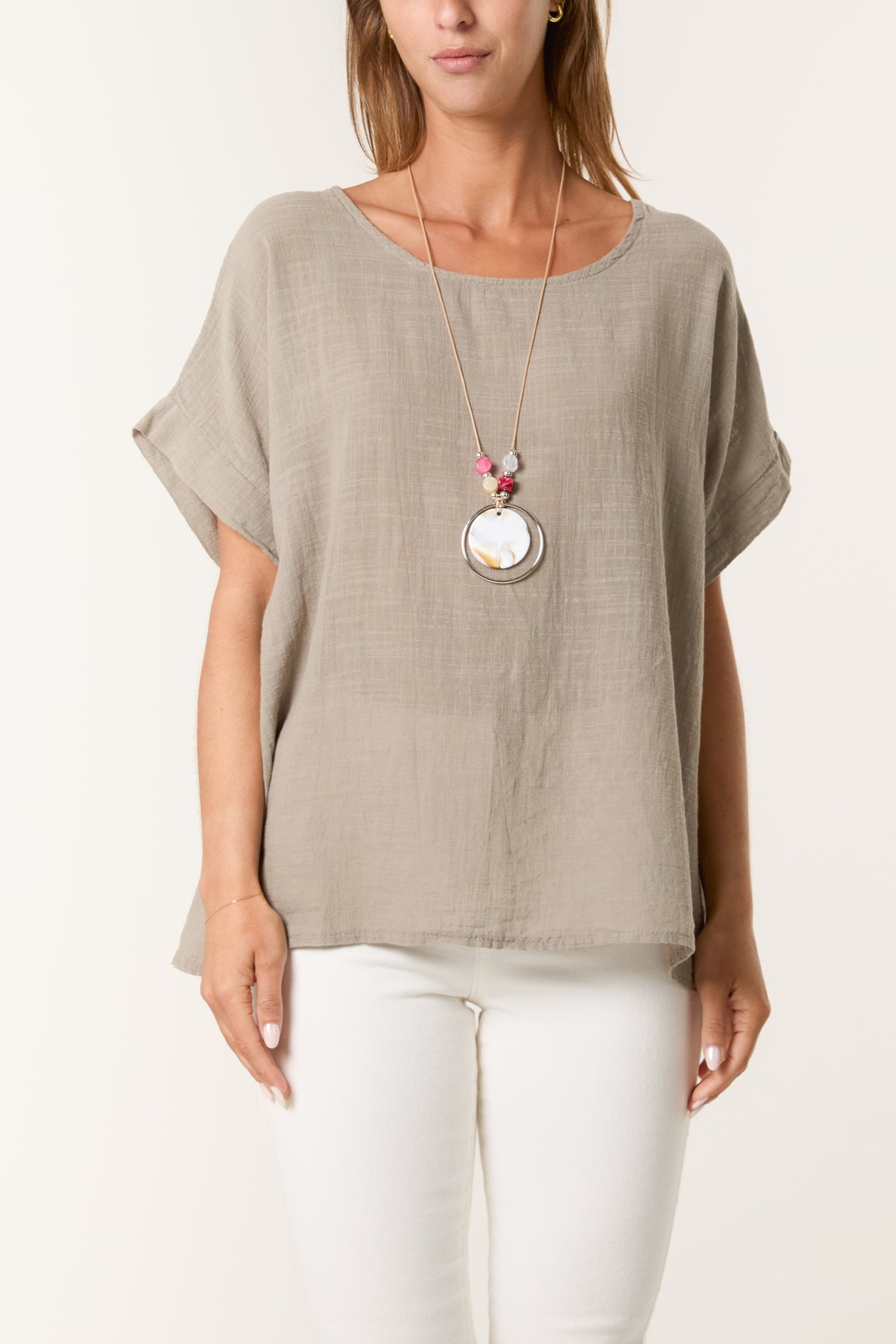Necklace Short Sleeve Pure Cotton Top