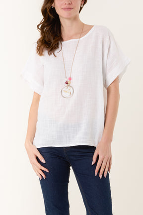 Necklace Short Sleeve Pure Cotton Top