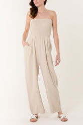 Bandeau Wide Leg Cheesecloth Jumpsuit