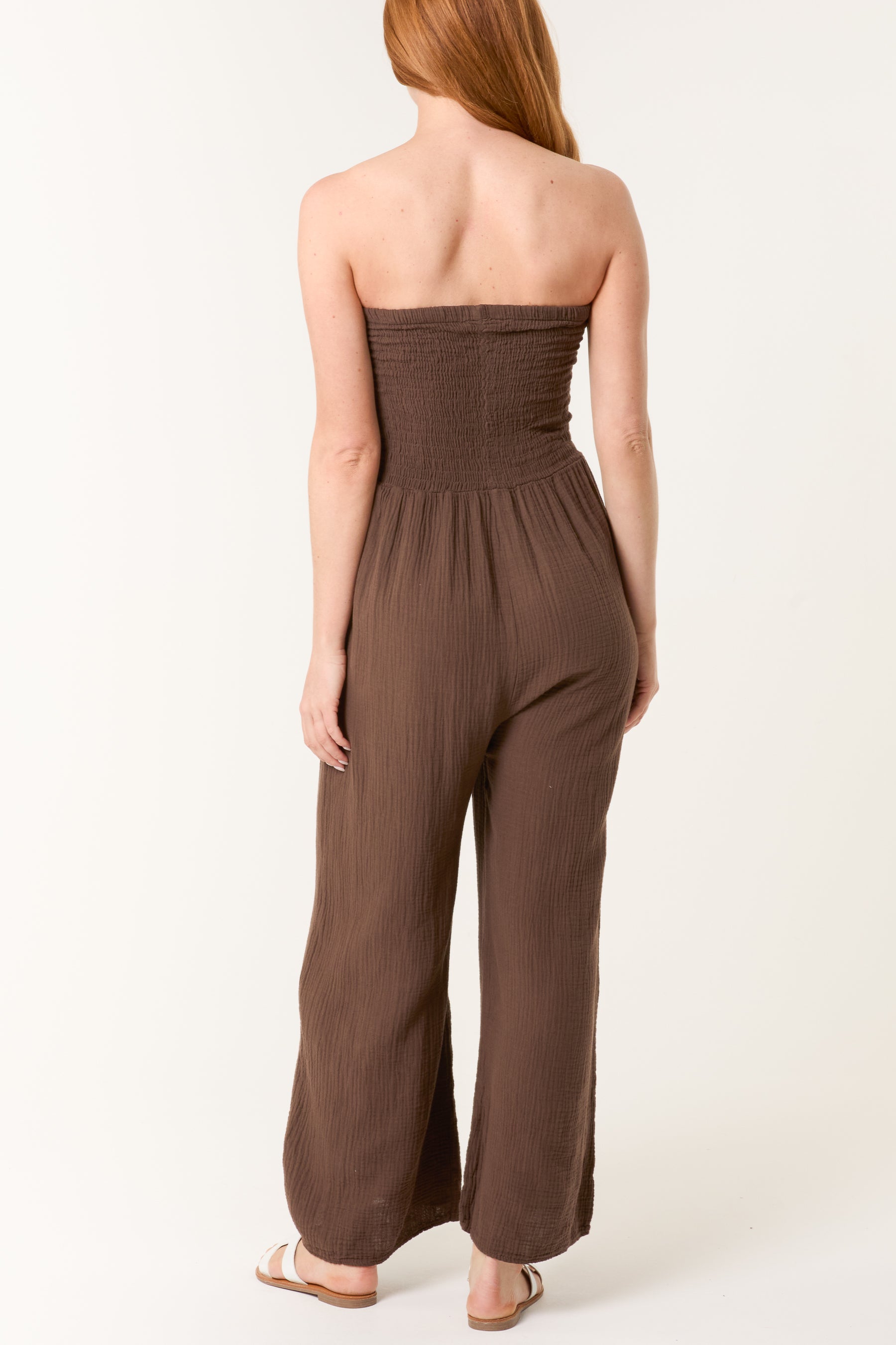 Bandeau Wide Leg Cheesecloth Jumpsuit