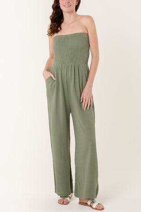 Bandeau Wide Leg Cheesecloth Jumpsuit