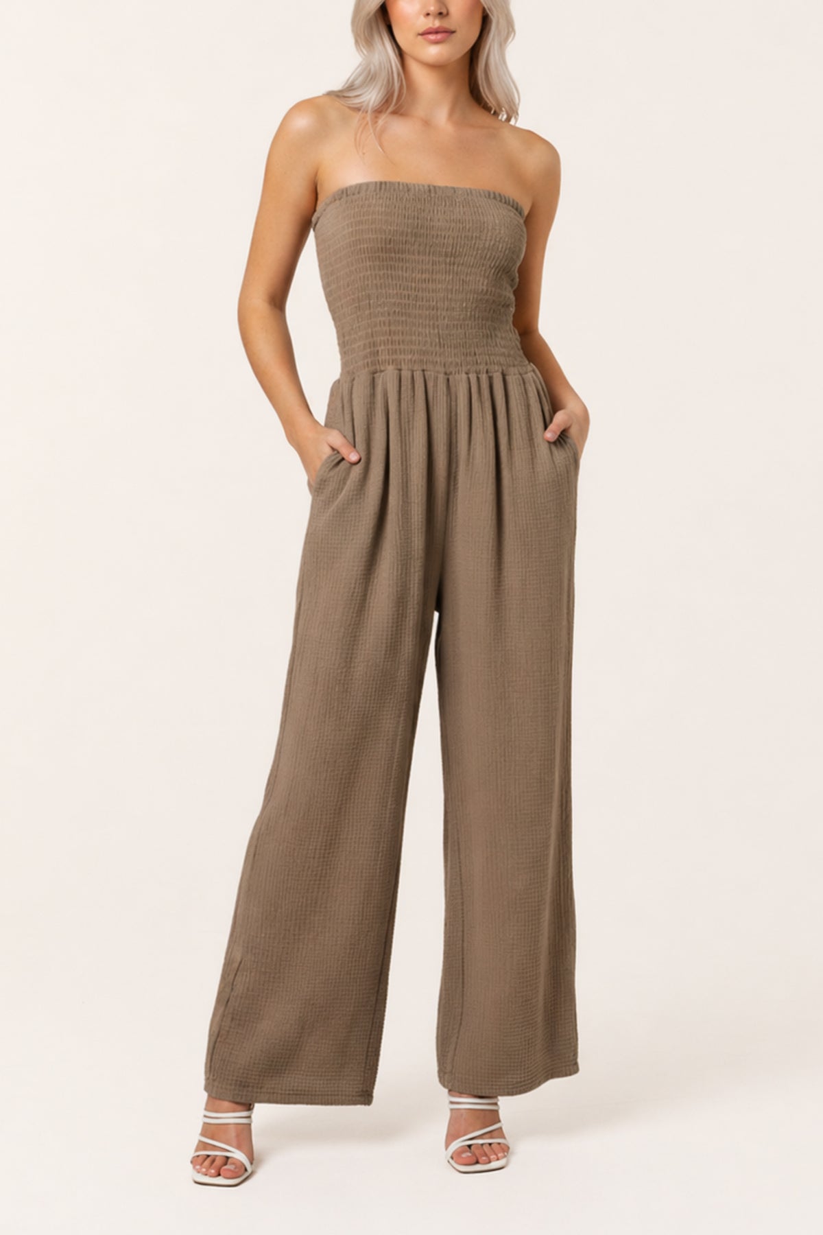 Bandeau Wide Leg Cheesecloth Jumpsuit