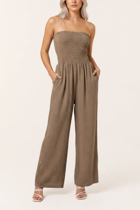Bandeau Wide Leg Cheesecloth Jumpsuit