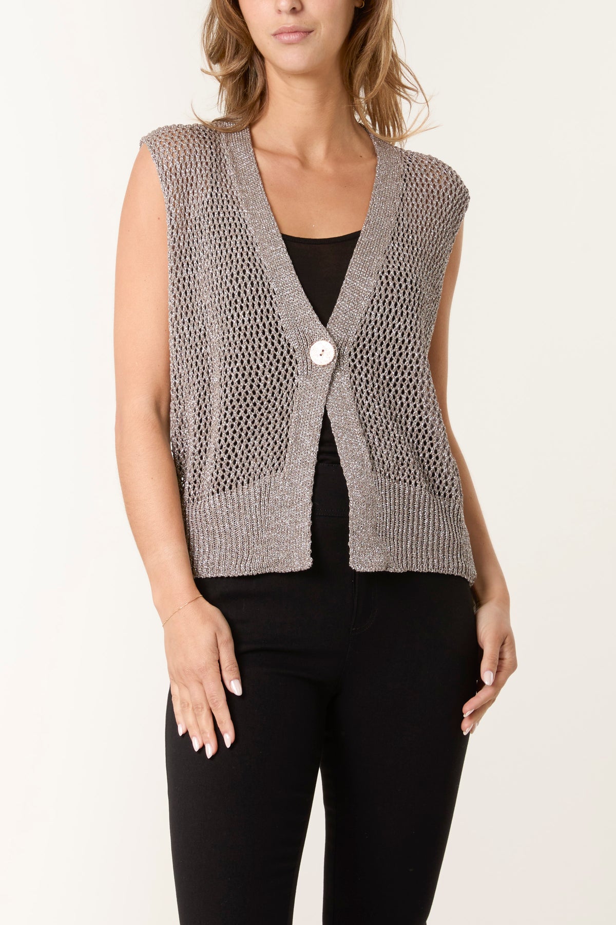 Gold Button Lurex Knit Vest