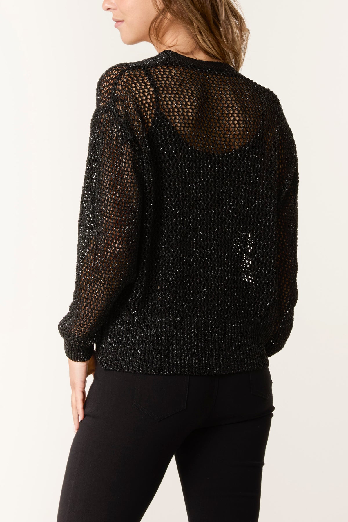 Gold Button Lurex Knit Cardigan