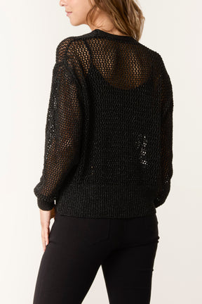 Gold Button Lurex Knit Cardigan