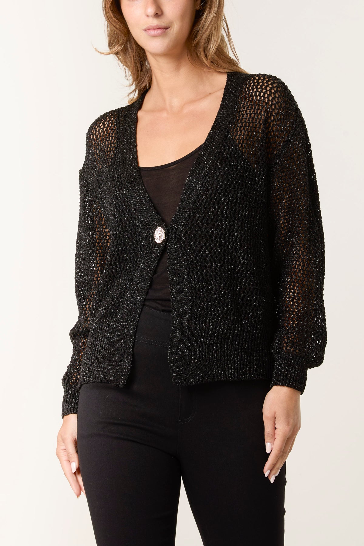 Gold Button Lurex Knit Cardigan