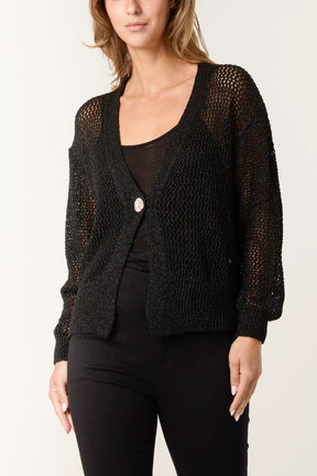 Gold Button Lurex Knit Cardigan