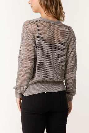 Gold Button Lurex Knit Cardigan