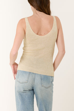 Double V-Neck Strap Knit Top