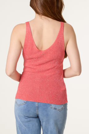 Double V-Neck Strap Knit Top
