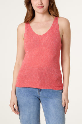 Double V-Neck Strap Knit Top