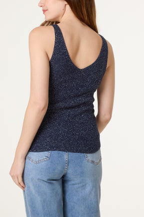 Double V-Neck Strap Knit Top
