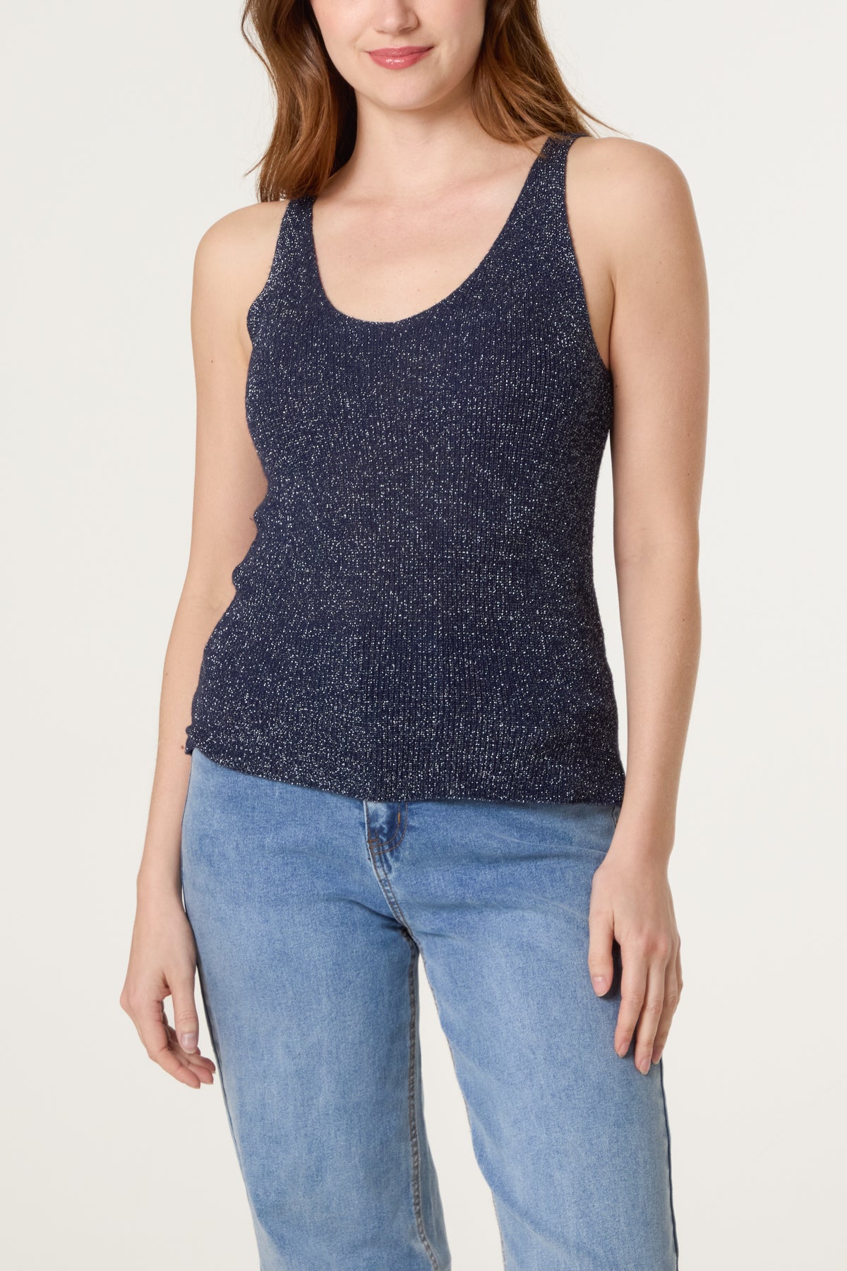 Double V-Neck Strap Knit Top