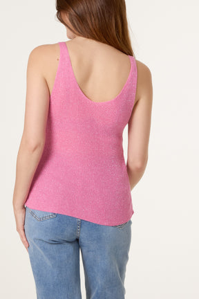 Double V-Neck Strap Knit Top
