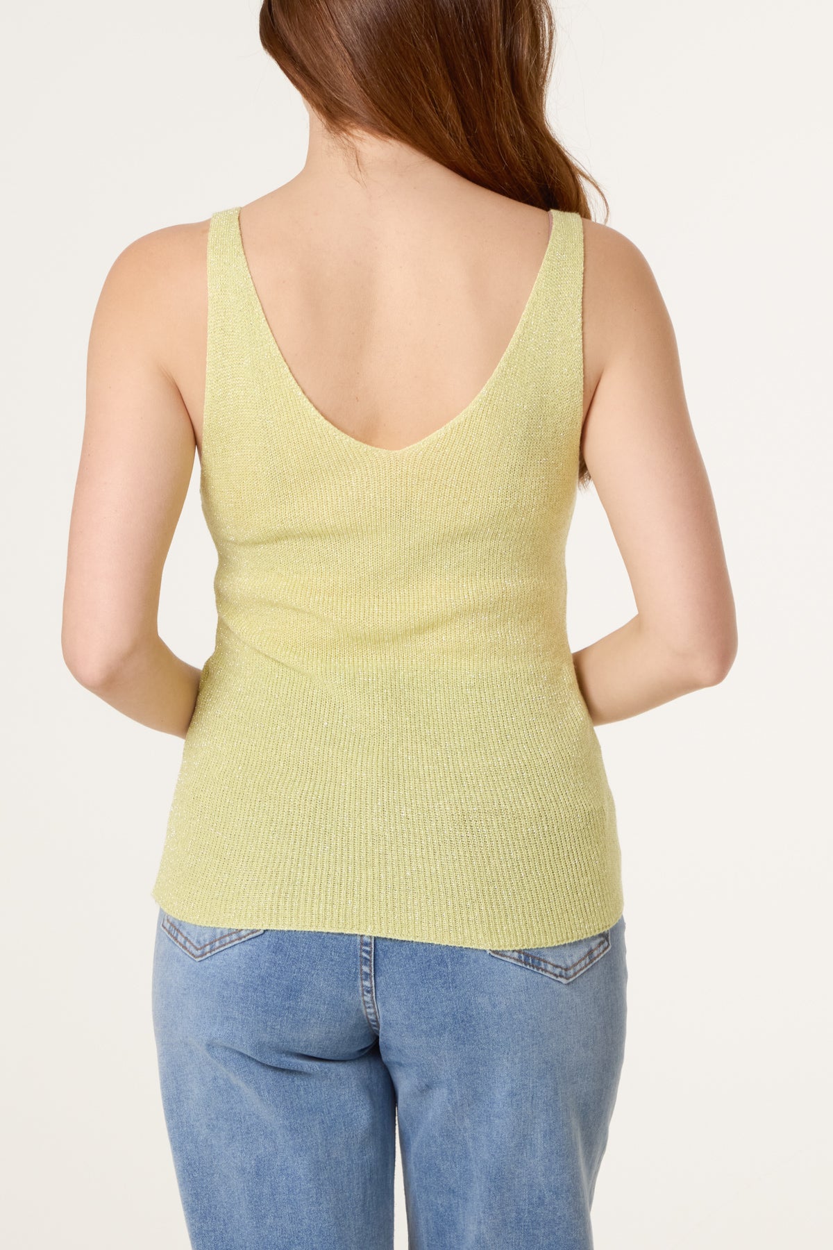 Double V-Neck Strap Knit Top