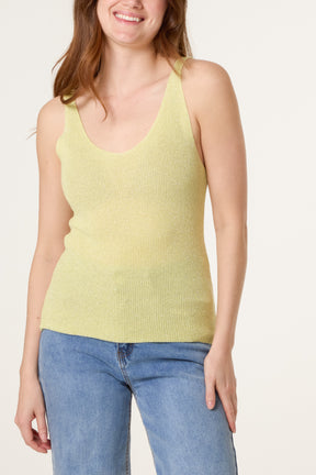 Double V-Neck Strap Knit Top