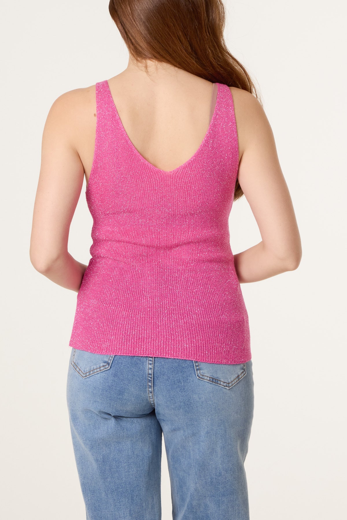 Double V-Neck Strap Knit Top