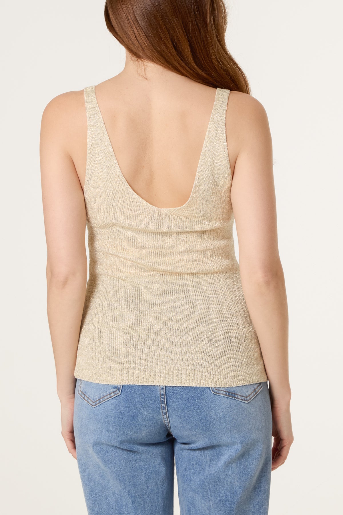 Double V-Neck Strap Knit Top