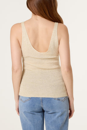 Double V-Neck Strap Knit Top