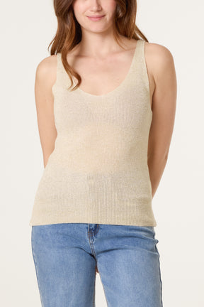 Double V-Neck Strap Knit Top
