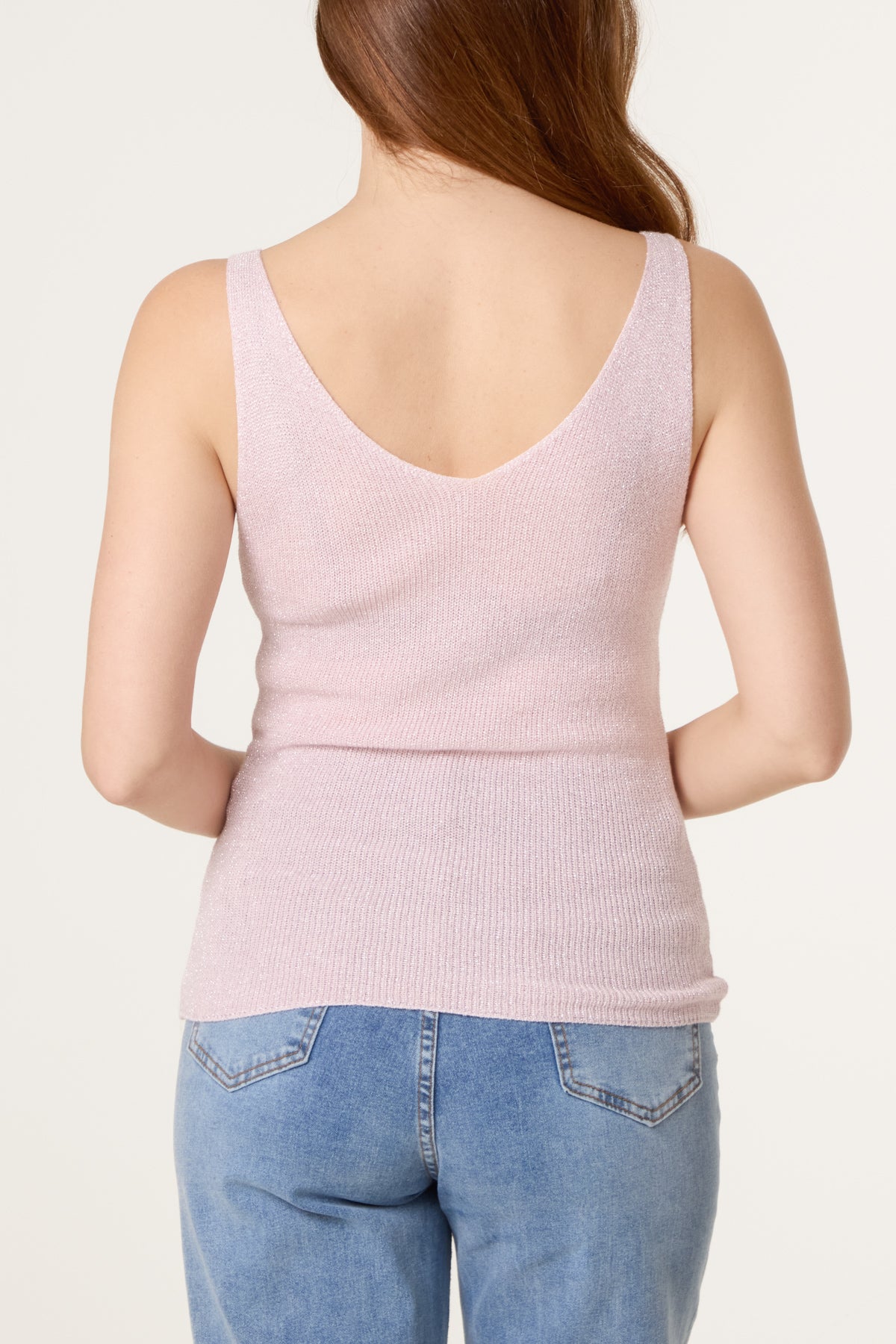 Double V-Neck Strap Knit Top