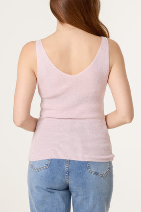 Double V-Neck Strap Knit Top