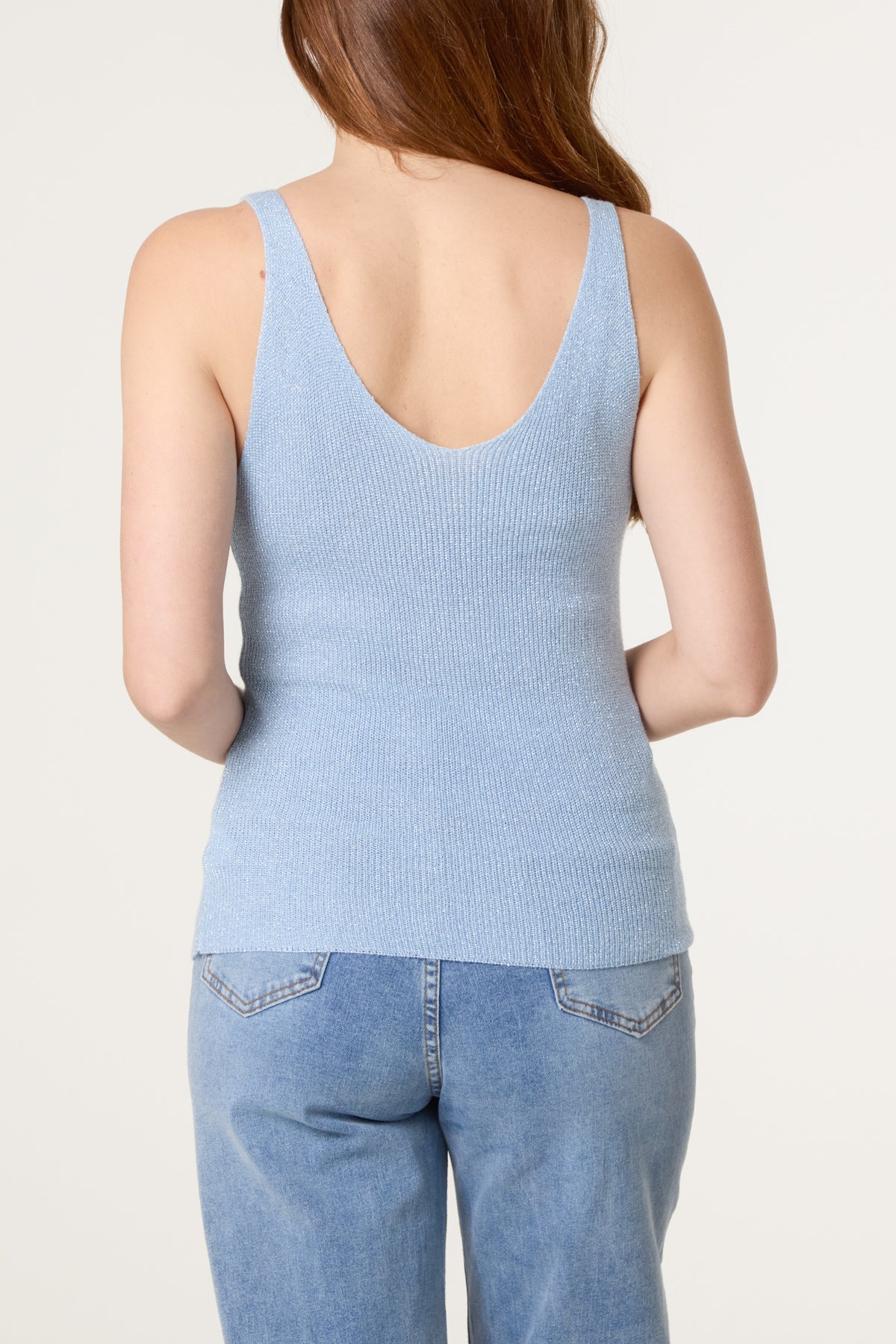 Double V-Neck Strap Knit Top