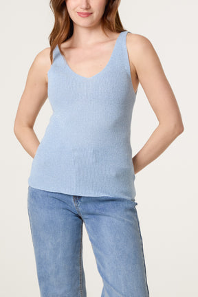 Double V-Neck Strap Knit Top